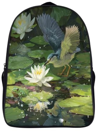 kaiyun Vogel, Seerose, kleiner Frosch Rucksäcke Für Erwachsener Jugendschultaschen Modeaccessoires Kinderrucksäcke Schultaschen 16 inch