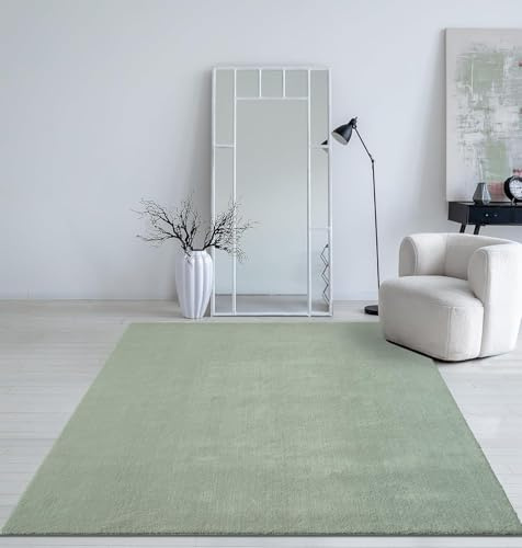 Mia´s Teppiche Taos – kuscheliger Kurzflor Teppich in Felloptik, super Soft & waschbar bis 30°C, mit Anti-Rutsch-Unterseite, Wohnzimmer & Schlafzimmer, Made in Türkiye, Grün, 300 x 400 cm