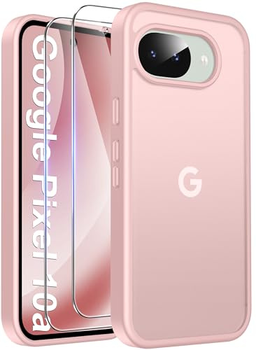 FLLAO Coque Compatible avec Google Pixel 10a avec 2 Verre Trempé, Protection Antichoc Qualité Militaire, Antirayures étui de Protection Bumper Housse Arrière Translucide Givrée, Rose