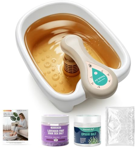 Vniolife Ionen Fußbad Entgiftung,Detox Fußbad, Elektrolyse Fussbad mit 1 Array, Meersalz Wellness Fußpflege für Stressabbau & müde Füße, Komplett-Set (Mit Badesalz)