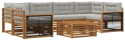 vidaXL Outdoor-Sofagarnitur mit Kissen 7 pcs Natürlich und Hellgrau, Gemütliches Outdoor-Set, modernes Lounge-Möbel, Garten-Sofa, tolle Terrassen-Sitzgelegenheit