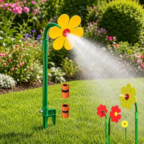 Crazy Daisy Sprinkler, Wassersprinkler Kinder Outdoor, 360° Rasensprenger Tanzende Blume, Mit Wasseranschluss, Lustiges Garten-BewäSserungswerkzeug (Gelb)