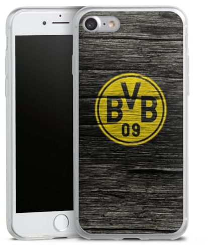 DeinDesign Slim Case extra dünn kompatibel mit Apple iPhone 7 Silikon Handyhülle transparent Hülle Borussia Dortmund BVB Holzoptik