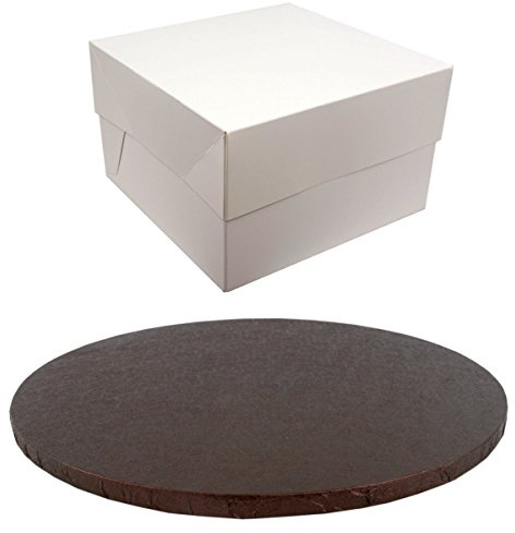 12 Inch Round Coloured Drum Cake Board and White Transporting Box Sets (Brown)