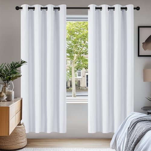 Deconovo Rideau Occultant Thermiques Anti Froid, Double Rideau Isolant Anti-Bruit, Économie d'Énergie, Idéal pour Chambre et Salon, 107x160 CM (Largeur x Hauteur), Blanc Pâle Gris, 2 Pièces