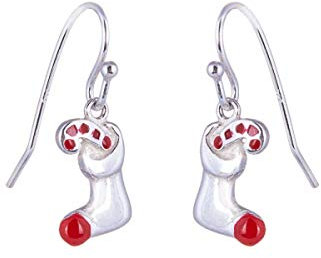 Sterling Silber Strumpf & Candy Cane Charm Fishhook Ohrringe