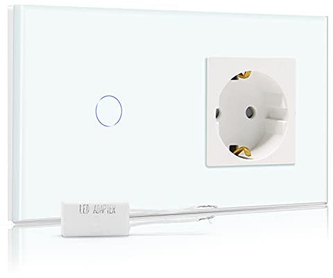BSEED Interruttore dimmer con presa a LED con display a 1 vano, 2 vie, touch screen, presa a parete, dimmer touch, colore bianco