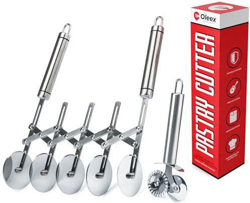Oleex ‘All-Dough’ Pastry Cutter Set. 5 Wheel Dough Cutter and Dual Fluted Ravioli Cutter Wheel/Pizza Cutter Wheel! Versatile Brownie Cutter, Pasta Maker, Noodle Cutter, Stainless Steel Pizza Slicer