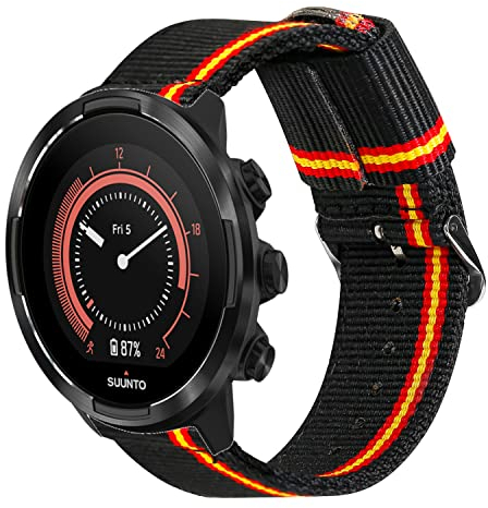 ESTUYOYA - Cinturino da 24mm Compatibile con Suunto 9/Traverse/Diesel Smartwatch DZT2009/Fossil Q Machine Hybrid Colori della Bandiera Spagnola - Lineblack