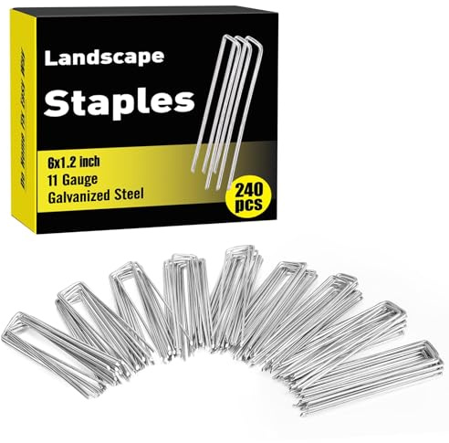 HongWay 240 Stück 15,2 cm Landschaftsklammern, Gartenklammern, verzinkter Landschaftsbau, SOD-Pins, strapazierfähig, 11 Gauge, Bodenpfähle für Gartenarbeit, Pflanzenabdeckung, Rasen, Zaun, Zelt