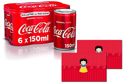 ipt Cocacola in lattina 150ml 12 pz + Etichette adesive per Festa a Tema Fai da Te (Biancaneve)