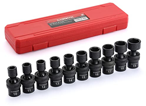 CASOMAN 10 PCS 3/8 Drive Standard Universal Impact Socket Set, 6 Point, Metric,10-19mm