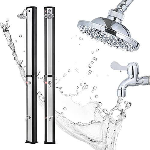 Strattore Ducha Solar de Jardín Exterior 35 litros hasta 60° C y Grifo - Conexión de Manguera de Jardín - Cabezal de Ducha Regulable - para Piscina Camping Vacaciones Playa - Sunny en Negro/Plata