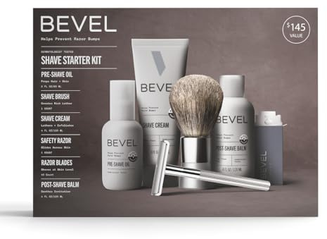 Bevel Rasierset für Männer, inklusive Rasierhobel mit 40 Ersatzklingen, Luxus-Rasierpinsel, Pre Shave Öl, Rasiercreme und Balsam (Verpackung kann variieren)