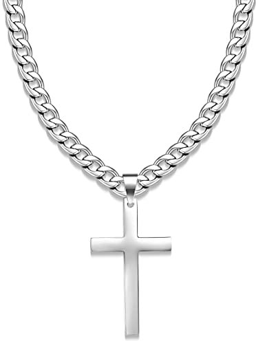 Jewow Schmuck Edelstahl Herren Halskette Kreuz Anhänger mit 7mm breite Panzerkette