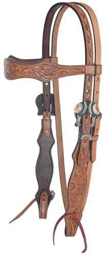 Circle Y Copper Sunflower Tooling Durable Versatile Western Horse Size Double Leather Ply Browband Headstall with Adjustable Strap | 35 - 43 Headstall Working Length