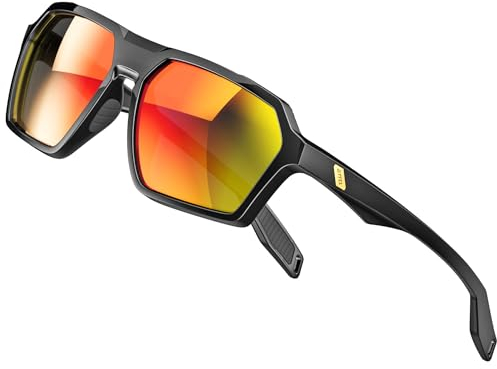 ATTCL Polarisierte Sonnenbrille Herren Sportbrille mit UV-Schutz Hexagonal TR90 Rahmen 2137 C3 Black+red