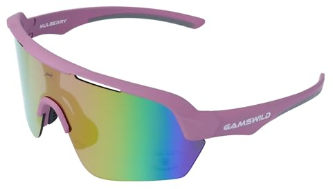 Gamswild WS7138 Sonnenbrille Einscheibenmodell Sportbrille Fahrradbrille Skibrille Damen Herren Unisex | weiß | pink |beere | blau | schwarz | mintgrün, Farbe: Beere