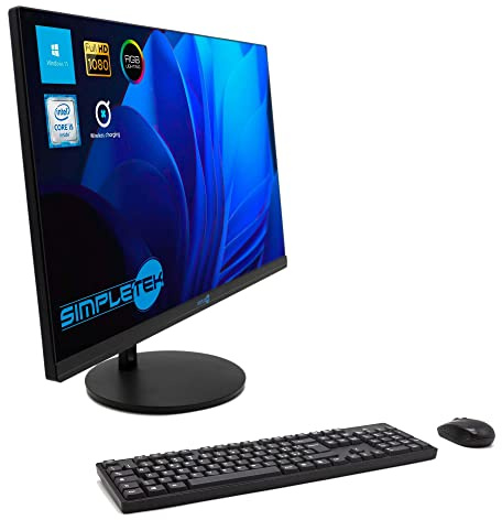 Simpletek All in One AiO 24 Zoll FHD Core i5 bis 3,1 GHz Windows 11 8 GB RAM 480 GB SSD | Basis Wireless LED RGB Kit Maus Tastatur Webcam PopUp Lautsprecher integriert PC Computer Haus Arbeit