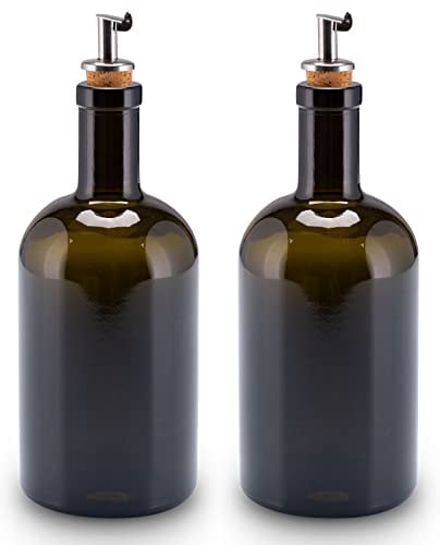 Lifestyle Lover Öl und Essig Spender Set Apothekerflasche Glas antikgrün Olivenöl mit Ausgießer aus Edelstahl für Öl & Essig (2er Pack Blanko 500ml)