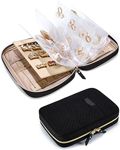 BAGSMART Estuche de joyería de viaje, almacenamiento de rollos de joyería, bolsas de joyería transparentes para un fácil acceso, rollos de joyería con cremallera para collares, aretes, anillos,