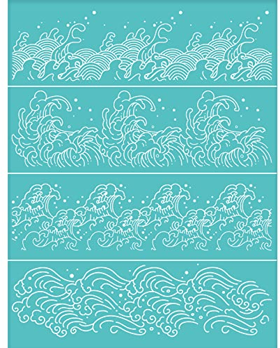 OLYCRAFT Orientalischem Thema Selbstklebende Siebdruckschablone Mit Meereswellenmuster Siebdruck Wiederverwendbare Schablone Zum Malen Auf Holz T-Shirt Stoffbeutel – 280x220mm
