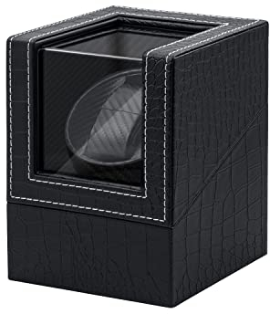 Mcbazel Automatic Watch Winder Box with Quiet Motor, Leather Crocodile Pattern - Black