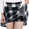 DJT Damen A-Linie hohe Taille dehnbar kariert ausgestellter Mini Skater Rock mit Shorts XL Schwarz Weiß Plaid