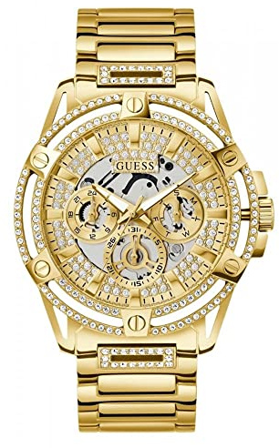 Guess US Men's Gold-Tone Rhinestone Cut-Through Watch