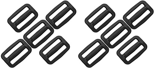 SolaDirect 3 Bar Tri Glide Sliders Buckles Fasteners for 38 mm / 1.5 in Webbing Strap, Backpack, Bag, Accessories, Black Delrin Plastic (Pack of 10)