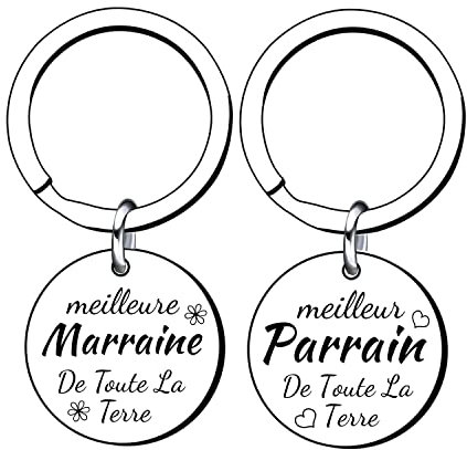 VZIUYTRE 2 Porte-clés Parrain et Marraine Cadeau Femme cadeau d'homme cadeau Parrain Marraine Demande Annonce Naissance Baptême Communion Cadeau Surprise Noël Fête des Pères Fête des Mères