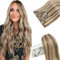 Elailite Clip in Extensions Echthaar, 5 Pcs Remy Haarverlängerung mit 12 Clips, 40cm-60g Glattes Haarteile Natürlich Haarextension für Frauen Damen #12P613 Goldbraun mix Hellblond
