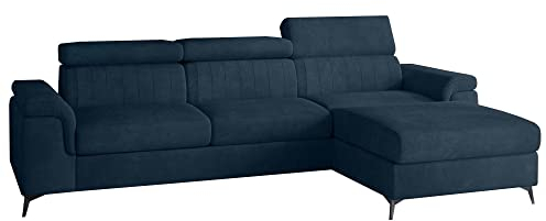 GRAINGOLD Bequemes, Elegantes, stilvolles Ecksofa Dubai mit Schlaffunktion und großem Stauraum - Moderner, skandinavischer Stil - Schaumstoff HR und Wellfeder, Metallbeine, Verstellbare Kopfstützen
