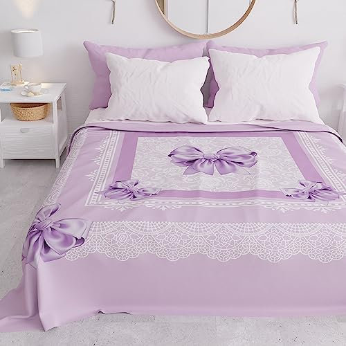 PETTI Artigiani Italiani - Copriletto Singolo Primavera Estate, Coperta Singolo Leggera, Lenzuola Copriletto, Fiocco Lilla 100% Made in Italy