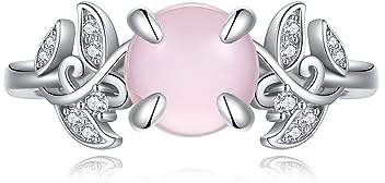 JERWLI Natürlicher Rosenquarz-Ring, 925er-Sterlingsilber, Blatt-Rosenquarz-Ring, Damen-Rosenquarz-Schmuck (8)