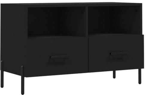 vidaXL TV Schrank, Fernsehschrank mit Eisenbeinen, Fernsehtisch für Wohnzimmer, Lowboard Sideboard TV Ständer TV Gerät, Schwarz Holzwerkstoff