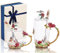 Emaille Schmetterling Blume Glas Kaffeebecher mit Löffeln und Deckeln, Satz 2-Sätze mit Geschenkbox für Frau, Mama, Großmutter, Freundin, Schwestern, Weihnachten, Geburtstag (rot)