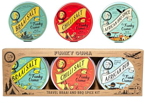 Funky Ouma Spice Gift Set 235g | 3 South African Seasoning Blends | BBQ Rub | South African all purpose seasoning gift set, 3 blends, BBQ rub, mixed herbs & flavoured salt, no MSG, gluten free