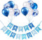 Luftballons Geburtstag Dekoration Set, blau weiße Geburtstagsdeko Happy Birthday deko Banner Party Deko Geburtstag Set mit blau weiße Luftballons Konfetti Ballons（BLUE)
