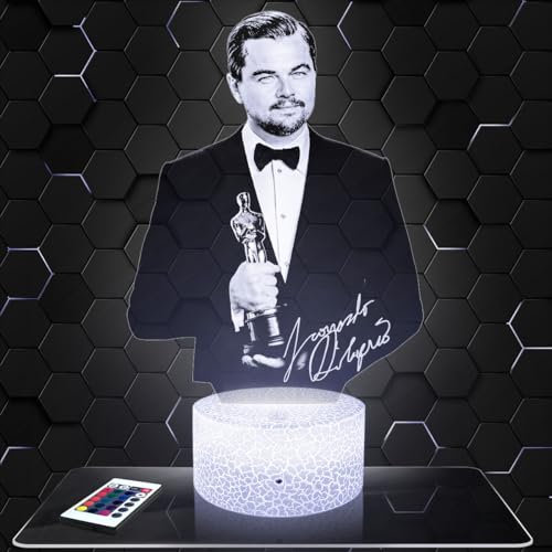 Lampephoto.fr Nachttischlampe L.Dicaprio deko Schauspieler. Geschenkidee Mann Frau objekt L.Dicaprio Nachtlicht Erwachsene deko Zimmer. originell