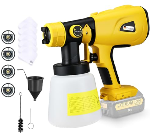 Cordless Paint Sprayer Compatible With Dewalt 18V 20V Battery Handheld HVLP Wireless Electric Spray Gun With 1000Ml Tank 3 Spray Nozzles 3 Patterns For Walls,Celling, Fencing and Decking (No Battery)