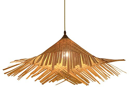 SUCADA Retro Style Bamboo Pendant Light Antique Straw Hat Ceiling Hanging Lamp Rustic Handmade Weave Chandelier Lamps Vintage Wicker Lampshade Chandelier for Kitchen Island Sink Farmhouse Dining