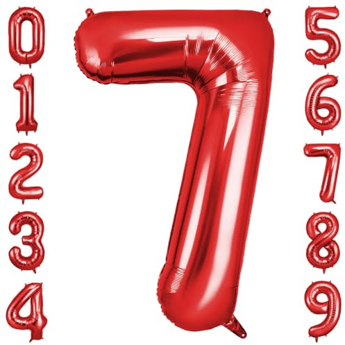 OFFCUP Zahlen Luftballon Rot, Folienballon Zahl 7, 40 Zoll Helium Ballons Geburtstagsdeko Mädchen Junge Kindergeburtstag Party Deko Ballon Zahl Deko zum Geburtstag Silvester Deko Neujahr Deko