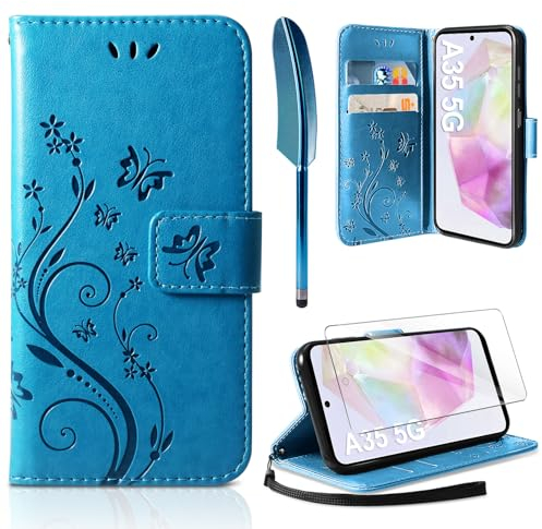AROYI Lederhülle Kompatibel mit Samsung Galaxy A35 5G Hülle und Schutzfolie, Flip Wallet Handyhülle PU Leder Tasche Case Kartensteckplätzen Schutzhülle Kompatibel mit Samsung Galaxy A35 5G