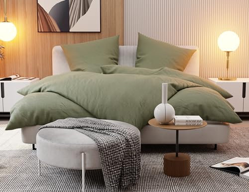 Bettwaesche-mit-Stil Mako Satin Damast Bettwäsche Fischgrät (Garnitur 135x200 + 80x80, dunkelgrün