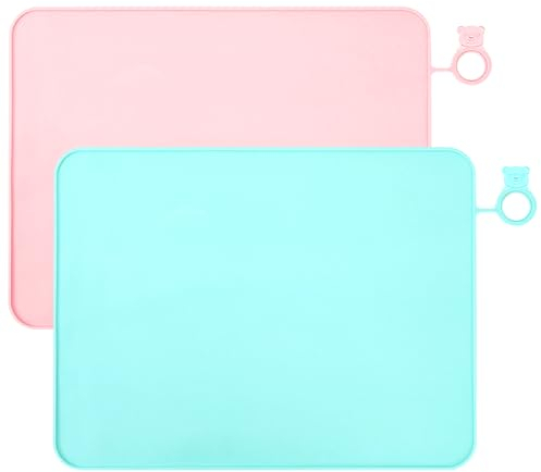 2 PCS Silicone Placemats,Non Slip Table Mats,BPA Free Non Slip Portable Eating Table Mats, Large Size Heat-Resistant Food MatsDining Mat, Dishwasher Safe
