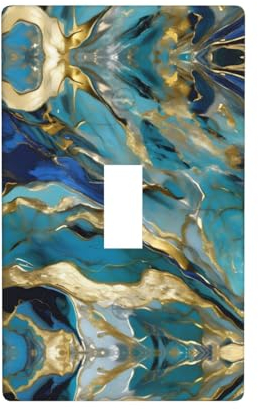 Azurit Blaugrün und Folie, Gold, Öl-Marmor-Muster, Wandplattenabdeckung für Küche, Bauernhaus, Schlafzimmer, Badezimmer, Kunst, Lichtschalter-Abdeckung, Dekor