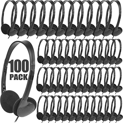 XOSDA Classroom Headphones Bulk 100 Pack for Kids, Wholesale Disposable Earphones Low Cost Class Set for School Students Children Teens and More (LS04,100 Black)
