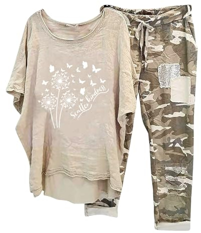 Leinen Outfits Damen Leicht Baumwolle Hosenanzug 2 Teiler Bluse Tshirt Lange Hosen Freizeitanzug Casual Einfarbig Jogginganzug Leicht Atmungsaktiv Sportanzug Lose Elegant Tracksuit