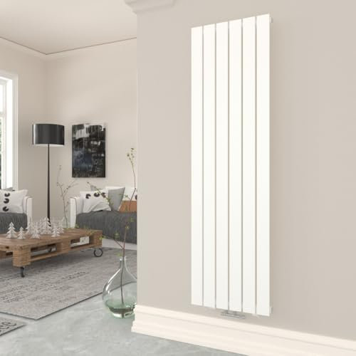 T&K Radiador vertical de 1800 x 408 mm, color blanco, de panel plano, radiador de diseño moderno, calefacción central, radiador alto